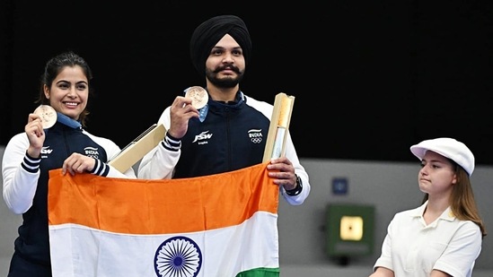 India's Manu Bhaker achieved multiple milestones with her second historic bronze at the Paris 2024 Olympics(ANI)