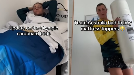 The image shows an athlete's reaction to sleeping on an ‘anti-sex’ cardboard bed at the 2024 Paris Olympics. (Screengrab)