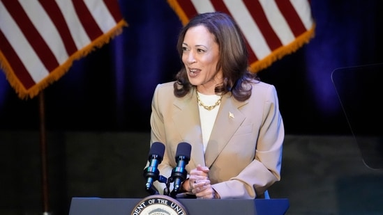 Vice President Kamala Harris delivers remarks at a campaign event in Pittsfield, Mass., Saturday, July 27, 2024. (AP Photo/Stephanie Scarbrough, Pool)(AP)