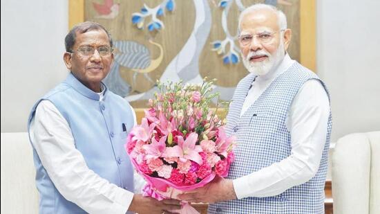 Lakshman Prasad Acharya with Prime Minister Narendra Modi earlier this month. (Photo from X)