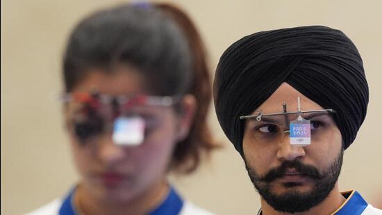 Manu Bhaker and Sarabjot Singh during the bronze medal playoff on Tuesday. (REUTERS)