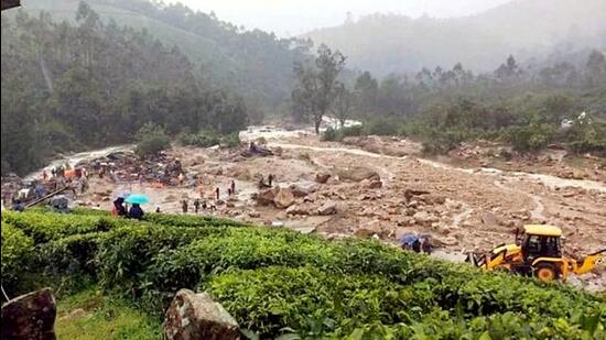 Massive landslides triggered by torrential rains hit the Meppadi area in Kerala’s Wayanad on Tuesday. (ANI)
