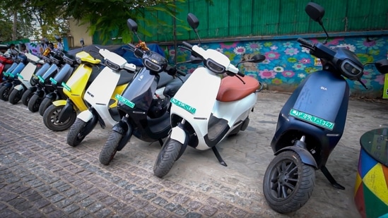 Ola Electric S1 Pro electric scooters lined up