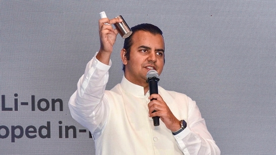 Ola Electric IPO: Ola Electric CMD Bhavish Aggarwal addresses the media during the announcement of the company's forthcoming initial public offering (IPO), in Mumbai.(PTI)