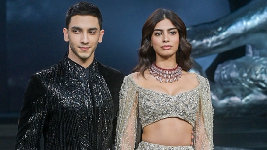 New Delhi: Actors Aditi Rao Hydari and Vedang Raina walk the ramp for fashion designer Gaurav Gupta at India Couture Week, in New Delhi, Monday, July 29, 2024. (PTI Photo)(PTI07_30_2024_000096B)(PTI)