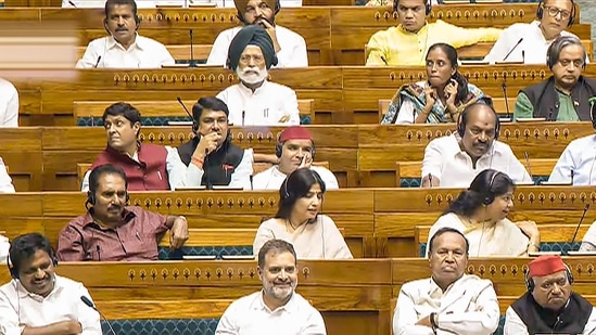 Leader of Opposition in the Lok Sabha, Rahul Gandhi, and other leaders during the Monsoon session of Parliament. (PTI)