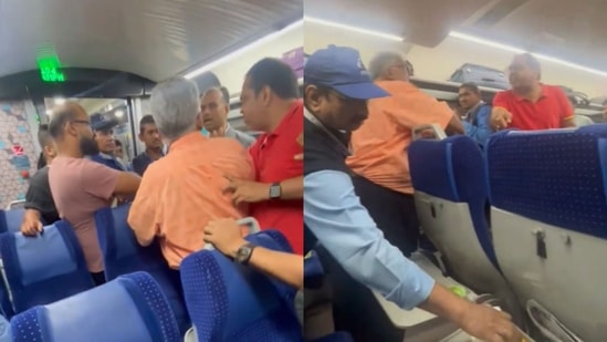 Vande Bharat Express passenger slaps staff member after being served non-veg food. (X/@itsmekunal07)