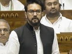 BJP lawmaker Anurag Thakur speaking in the Lok Sabha. (PTI)