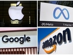This photo combo of images shows logos for Apple, Meta, Google and Amazon (AP) This photo combo of images shows logos for Apple, Meta, Google and Amazon (AP)