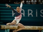 US' Sunisa Lee competes in the balance beam event of the artistic gymnastics women's team final during the Paris 2024 Olympic Games