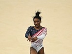 US' Simone Biles competes in the floor exercise event of the artistic gymnastics women's team final during the Paris 2024 Olympic Games at the Bercy Arena in Paris, on July 30, 2024. (AFP / Paul ELLIS ) US' Simone Biles competes in the floor exercise event of the artistic gymnastics women's team final during the Paris 2024 Olympic Games at the Bercy Arena in Paris, on July 30, 2024. (AFP / Paul ELLIS )