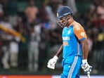 India's Sanju Samson registered back-to-back ducks in the T20I series against Sri Lanka.(PTI) India's Sanju Samson registered back-to-back ducks in the T20I series against Sri Lanka.(PTI)