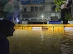 The road in front of Rau’s IAS Study Circle was again completely flooded on Wednesday. (PTI) The road in front of Rau’s IAS Study Circle was again completely flooded on Wednesday. (PTI)