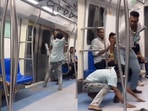 Delhi metro: The man hit the other passenger with his slipper, leading to a physical fight. Delhi metro: The man hit the other passenger with his slipper, leading to a physical fight.