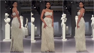 Sobhita Dhulipala's graceful presence and exquisite outfit perfectly showcased Rimzim Dadu's collection. (Instagram) Sobhita Dhulipala's graceful presence and exquisite outfit perfectly showcased Rimzim Dadu's collection. (Instagram)