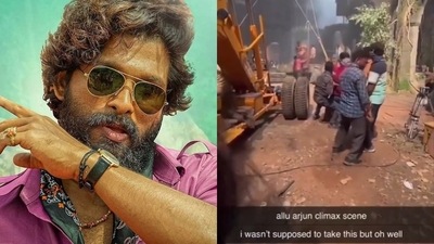A screen grab of the video supposedly taken on the sets of Allu Arjun's Pushpa 2 The Rule. A screen grab of the video supposedly taken on the sets of Allu Arjun's Pushpa 2 The Rule.