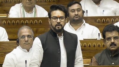 BJP lawmaker Anurag Thakur speaking in the Lok Sabha. (PTI) BJP lawmaker Anurag Thakur speaking in the Lok Sabha. (PTI)