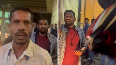 On camera, Bengaluru auto drivers harass a man for booking Uber. (X/@Thomasandwords) On camera, Bengaluru auto drivers harass a man for booking Uber. (X/@Thomasandwords)