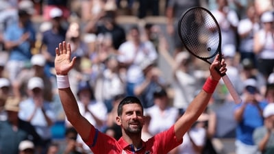 Novak Djokovic of Serbia celebrates after winning his match against Dominik Koepfer of Germany (REUTERS)