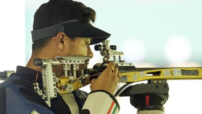 Swapnil Kusale competes in the 50m rifle 3 positions men’s qualification round at the Paris Olympics. (AP) Swapnil Kusale competes in the 50m rifle 3 positions men’s qualification round at the Paris Olympics. (AP)