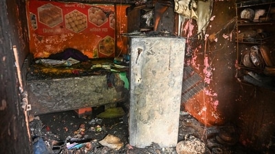 The one-room house where the family lived in Sector 8, Noida, was completely gutted in the fire on Tuesday night. (Sunil Ghosh/HT Photo) The one-room house where the family lived in Sector 8, Noida, was completely gutted in the fire on Tuesday night. (Sunil Ghosh/HT Photo)