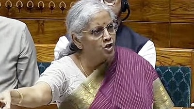 Finance minister Nirmala Sitharaman speaks in the Lok Sabha during the Monsoon Session of Parliament, in New Delhi. (SansadTV) Finance minister Nirmala Sitharaman speaks in the Lok Sabha during the Monsoon Session of Parliament, in New Delhi. (SansadTV)