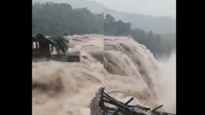 Snapshot of Athirapally falls amid heavy rain in Kerala.