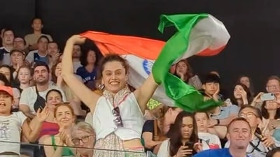 Taapsee Pannu roots for India at the Paris Olympics. Taapsee Pannu roots for India at the Paris Olympics.