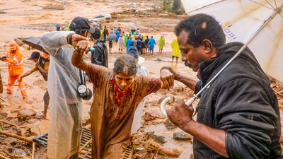 Wayanad: Rescue operation underway after a landslide triggered by heavy monsoon rains, in Wayanad district, Tuesday, July 30, 2024. (PTI) Wayanad: Rescue operation underway after a landslide triggered by heavy monsoon rains, in Wayanad district, Tuesday, July 30, 2024. (PTI)