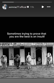 Asim Riaz's post on Instagram Stories spoke about 'insult'. Asim Riaz's post on Instagram Stories spoke about 'insult'.