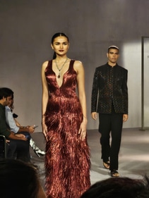 Ostrich feathers received a prime place in Rimzim Dadu's Stucco line (Photo: Mahima Pandey/HT) Ostrich feathers received a prime place in Rimzim Dadu's Stucco line (Photo: Mahima Pandey/HT)