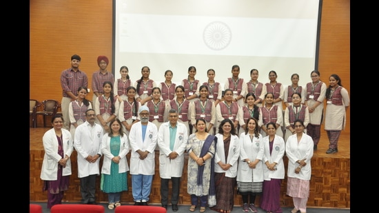 Dayanand Medical College and Hospital (DMCH) organised an awareness programme on “body and organ donation – ultimate gift to mankind”- for the medical students of DAV Public School, Pakhowal Road. (HT Photo)
