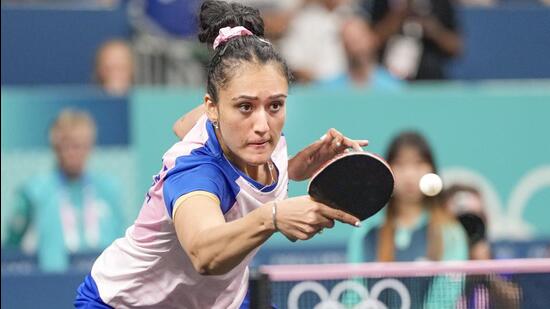 India's Manika Batra during the women's singles round of 16 match against Japan's Miu Hirano. (PTI)