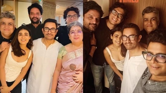 Aamir Khan, Reena Dutta and Junaid Khan with Siddharth P Malhotra, Shalini Pandey and Jaideep Ahlawat.