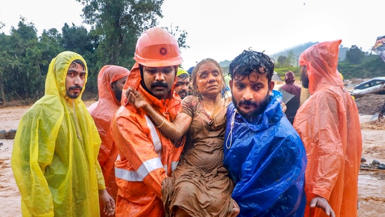 Wayanad : Rescue operations underway after landslides were triggered by heavy monsoon rains. (PTI Photo) (PTI)