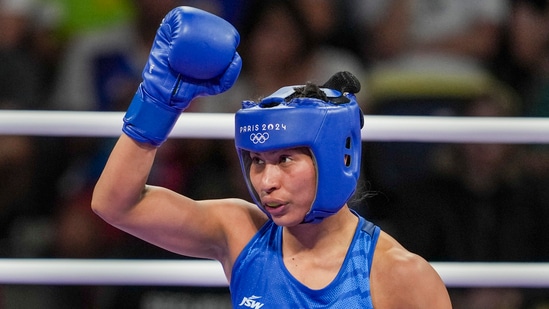 India's Lovlina Borgohain during her women's 75kg Round of 16 boxing match against Norway's Sunniva Hofstad at the Paris Olympics(PTI)