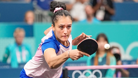 Manika Batra during the women's singles round of 16 table tennis match against Japan's Miu Hirano(PTI)