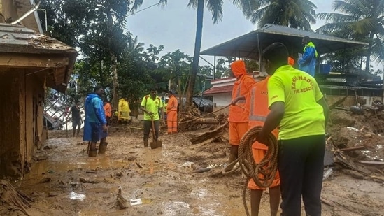 Rescue operations in Chooralmala in Wayanad district of Kerala. (PTI)