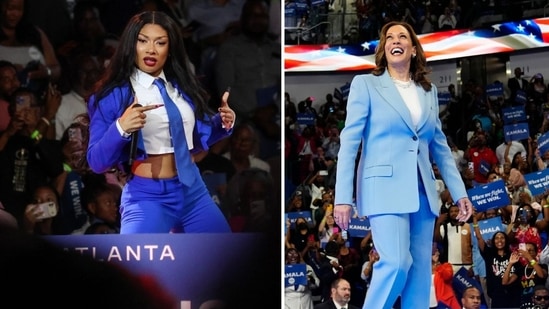 Kamala Harris blasted after Megan Thee Stallion sings X-rated lyrics at Atlanta rally (Photographer: Christian Monterrosa/Bloomberg, AP Photo/John Bazemore)