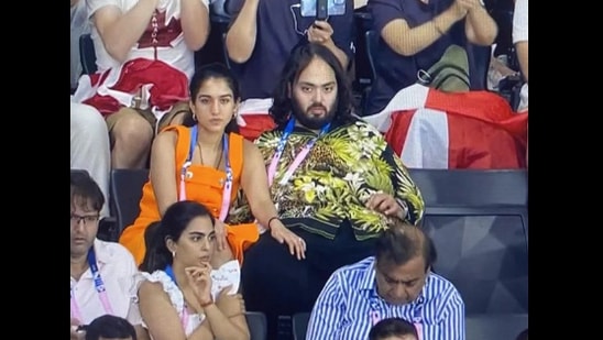 Anant Ambani, Radhika Merchant, Mukesh Ambani, Isha Ambani and Anand Piramal at Paris Olympics 2024.