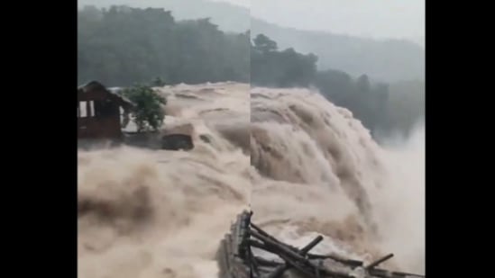 Snapshot of Athirapally falls amid heavy rain in Kerala. 