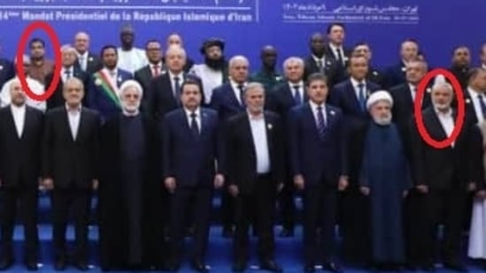 Hamas leader Ismail Haniyeh has shared the stage with Union minister Nitin Gadkari and leaders from other countries at the inauguration ceremony of Iran's reformist President Masoud Pezeshkian in Tehran on Tuesday.(@nitin_gadkari/X)