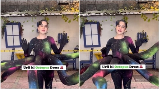Uorfi wore a galactic octopus suit with rotating tentacles for her Wednesday attire, and we are busy staring at it. (Instagram/@viralbhayani)