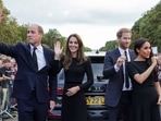 Prince Harry and Meghan Markle with Prince William and Kate Middleton waved at the well-wishers on the Long Walk at Windsor Castle on September 11, 2022 (IST)(AFP)