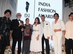 (L-R) Group vice president of Reliance Brands Ltd Jaspreet Chandok, FDCI chairperson Sunil Sethi; Head of Fashion at FDCI, Neha Kohli; Board of Directors of FDCI — Shruti Sancheti, Ashish Soni, Pawan Sachdeva and Nitin Bal Chauhan (Manoj Verma/HT Photo)
