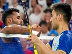 Paris: India's Lakshya Sen and compatriot HS Prannoy after Sen won the men's singles Round of 16 badminton match at the 2024 Summer Olympics(PTI) Paris: India's Lakshya Sen and compatriot HS Prannoy after Sen won the men's singles Round of 16 badminton match at the 2024 Summer Olympics(PTI)