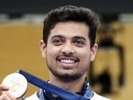 Swapnil Kusale won bronze in the men’s 50m rifle 3p event on Thursday. (AFP)