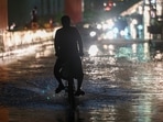 Due to heavy rainfall, many places in Noida saw waterlogging and traffic jams. (Photo by Sunil Ghosh/Hindustan Times) Due to heavy rainfall, many places in Noida saw waterlogging and traffic jams. (Photo by Sunil Ghosh/Hindustan Times)