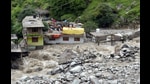 Houses after some part washed away in the river following a flood caused by a cloudburst, at the Baladhi village in Kullu on Thursday.Five people were killed and around 50 went missing following multiple incidents of cloudburst in Himachal, with the heavy rain-induced flooding also resulting in a breach at Malana hydel project. (ANI) Houses after some part washed away in the river following a flood caused by a cloudburst, at the Baladhi village in Kullu on Thursday.Five people were killed and around 50 went missing following multiple incidents of cloudburst in Himachal, with the heavy rain-induced flooding also resulting in a breach at Malana hydel project. (ANI)
