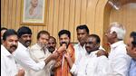 Telangana chief minister Revanth Reddy and other leaders celebrate the Supreme Court judgment, in Hyderabad on Thursday. (ANI) Telangana chief minister Revanth Reddy and other leaders celebrate the Supreme Court judgment, in Hyderabad on Thursday. (ANI)